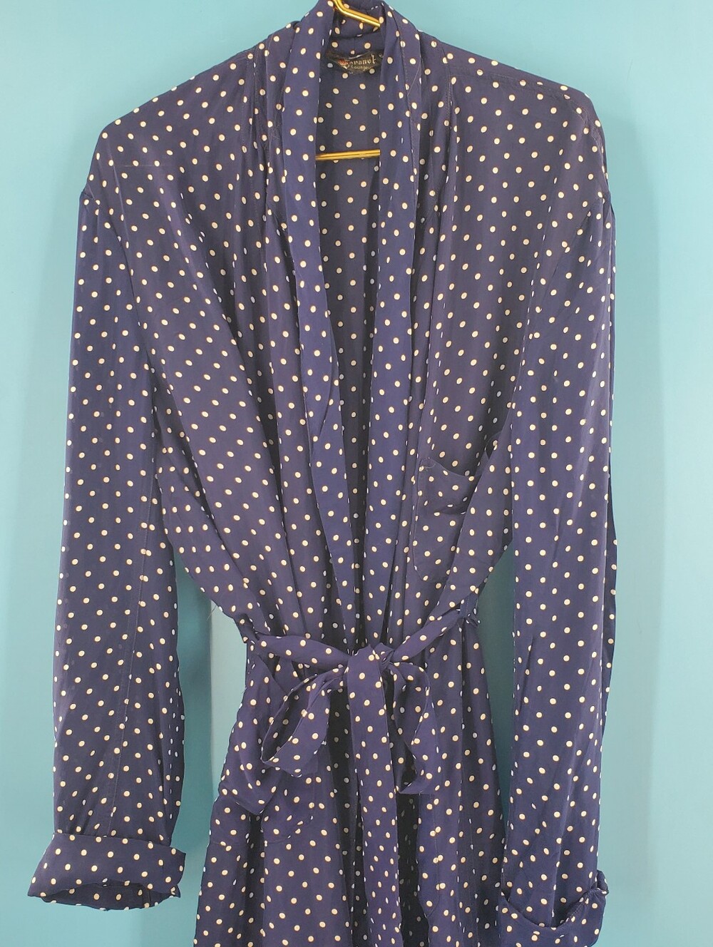 Vintage Baronet Loungewear navy polka dot robe